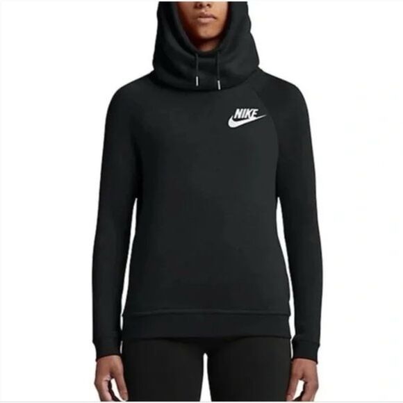 Nike Tops - Nike Rally Funnel Neck Black Sweatshirt Hoodie Thick Knit Fleece S